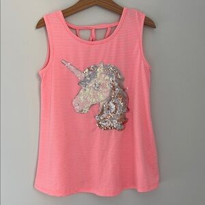 btween Pink Striped Tank Top with Sequin Unicorn
